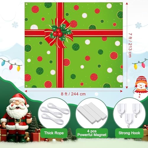 HunnmingRe 7 x 8 ft Christmas Garage Door Cover, Red and Green Polka Dots - Image 2