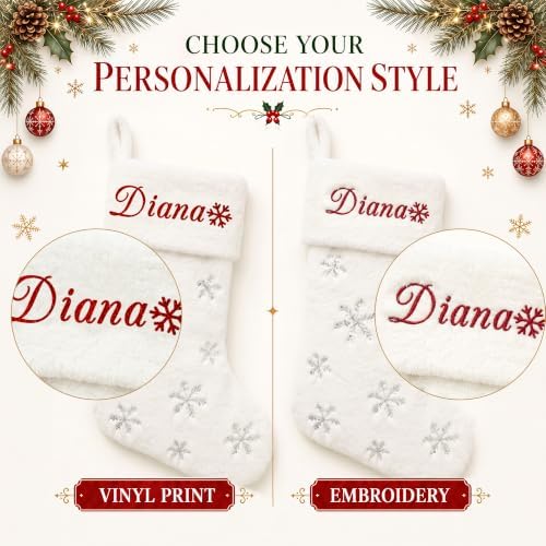 CARAKNOTS Personalized Christmas Stockings with Names 4 Pack White Faux Fur - Image 6