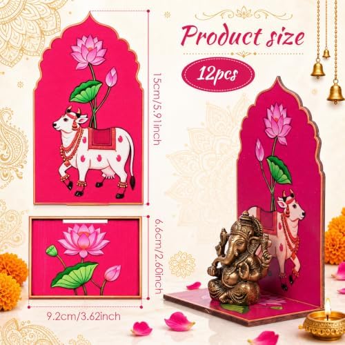 DoubleFill 12 Pack Indian Decorations for Pooja Candle Holder, Kamdhenu Cow - Image 2