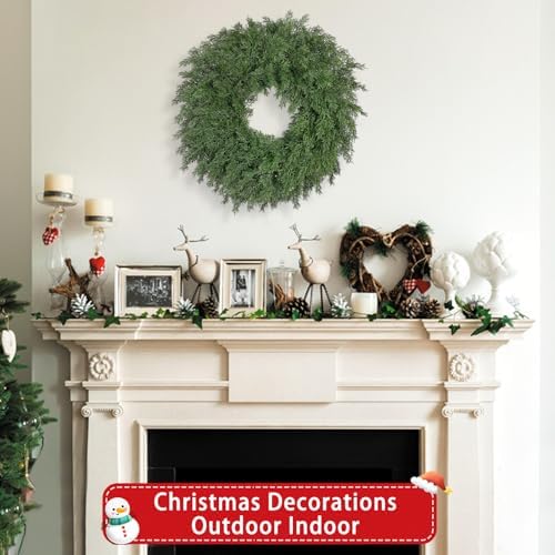 26 Inch Christmas Wreaths for Front Door Realistic Large Winter Greenery Pine Cedar Wreaths for Windows Xmas Holiday Home Table Mantle Yard Farmhouse Wall Door Porch Hanging Decor Outdoor Indoor - Image 4