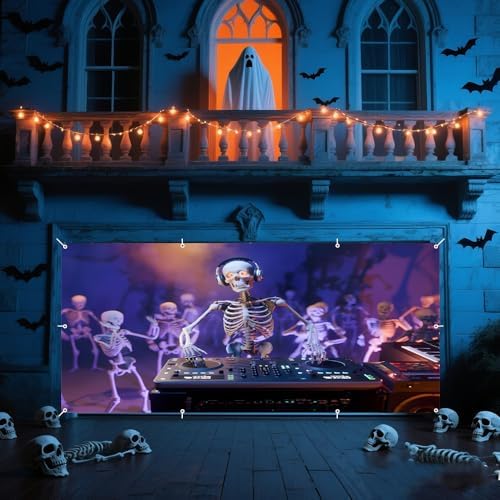 7x16ft Halloween Garage Door Cover for Double Garages Dancing Skeletons Musical Funny Hallows' Eve Party Decorations Halloween Garage Door Banner Backdrop for Photography - Image 6