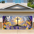16x7 ft He is Risen Easter Banner for Two Car Garage - Fits Double Garage Door, Inspirational Cross Dove & Biblical Quote Large Backdrop, Church or Home Worship Decor by THISFIND