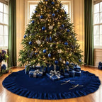 60 Inches Velvet Christmas Tree Skirt Decorations Blue Luxury Xmas Fur Plush Skirts for Merry Christmas Party Rustic Vintage Holiday Home Winter by QIJISTORM