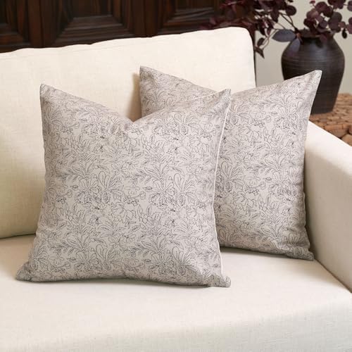 Amor Virisso Floral Throw Pillow Covers 20x20 Set of 2 Vintage Block Print Pillow Covers Decorative Pillow Covers Couch Pillows for Living Room Farmhouse Accent Sofa Pillows, Black/Sand by AffordableFloralPrintMaker