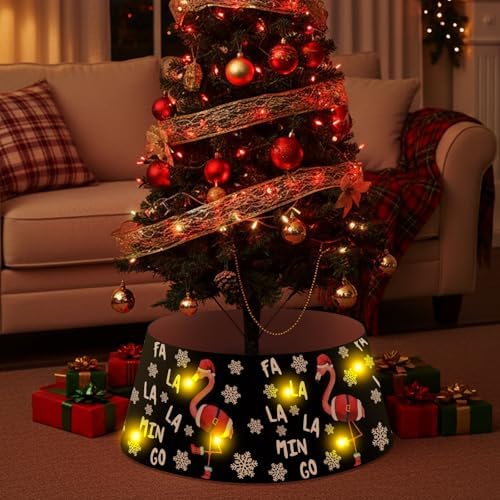 Christmas Flamingo Tree Collar with LED Light Black Tree Skirt Ring Base Cover for Christmas Trees Decoration Holiday Indoor Outdoor - Image 6
