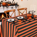 Fanqisi 2 Pack Striped Tablecloth 57x84 Inch Black and Orange Tablecloth by Fanqisi