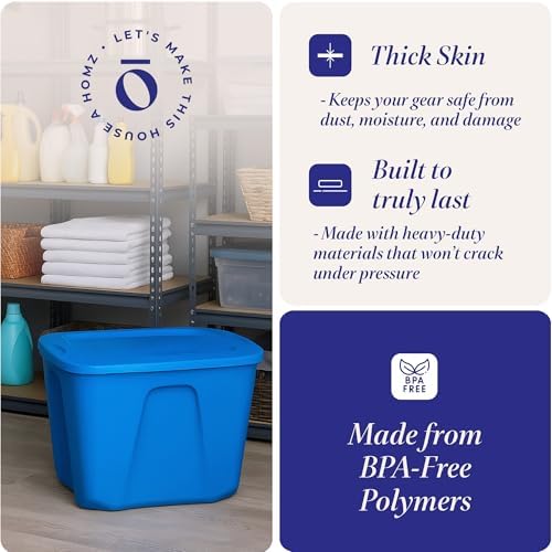 HOMZ 4-Pack Durable Molded Bin, Plastic Storage Containers w/Lids, 18 Gallon, Blue - Stackable Organizer Totes and Boxes for Bedroom, Kitchen, and Garage Organization - Image 3