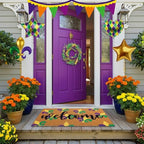 Tingjoo 2 Pcs Mardi Gras Welcome Door Mat and Wreath Set - Image 2