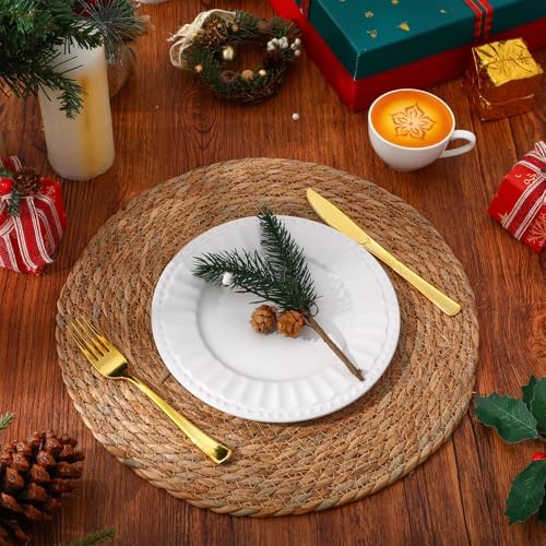 15 Inch Round Woven Placemats Set of 10, Rattan Wicker Placemats Boho Farmhouse Rustic Woven Place Mats for Dining Table Wedding Baby Shower, Fall, Halloween, Thanksgiving, Chrismats - Image 4