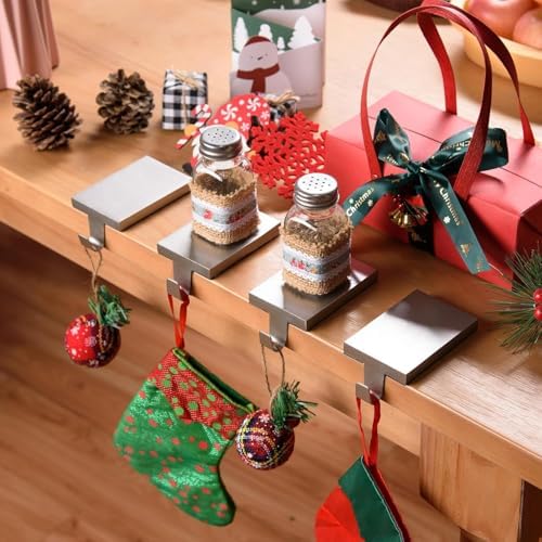 6 Pcs Christmas Stocking Holders Hanging Hooks Heavy Duty Mantel Stocking Holder Bases Weighted Metal Stocking Hangers for Shelf Fireplace Stair Xmas Party Decor (6, Silver) - Image 5