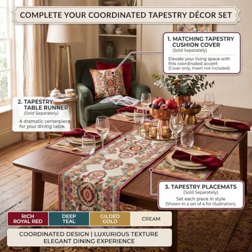 Tache Rococo Elegant Ornate Ivory Colorful Paisley Dining Cotton Linen Tapestry Woven Placemat Set of 4 - Image 6
