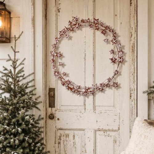 Wesiti Christmas Rustic Metal 19'' Wreath Vintage Iron Star Wreath Garland - Image 4
