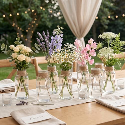 Vintage Clear Glass Vases for Flowers – Set of 12 Decorative Cylinder Vases - Image 4
