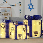 Krissing 3pcs Lighted Hanukkah Gift Boxes for Hanukkah Decorations, Christmas White and Blue Gift Boxes Decor for Chanukah Party Table Centerpieces Yard Jewish Christmas Tree Ornaments - Image 5
