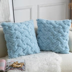 Yaertun Set of 2 Decorative Throw Pillow Covers Thick Plush Wool Throw Pillows Super Soft Luxury Faux Rabbit Fur Velvet Cushion Covers for Couch Sofa Bed Living Room 24x24 Inch Light Blue - Image 2