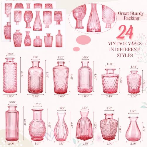 Dandat 24 Pieces Small Pink Vase Bulk 12 Style Decorative Bud Vase - Image 2