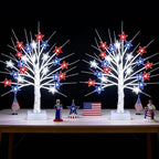 【Timer】 2 Pack 4th of July Decorations Patriotic Red White and Blue Tree Lights with 24 LED Stars, USB/Battery Operated Fourth of July Lights for Indoor & Outdoor Independence Day Decor by Tirdkid-BESTGIFTFORTHELOVE