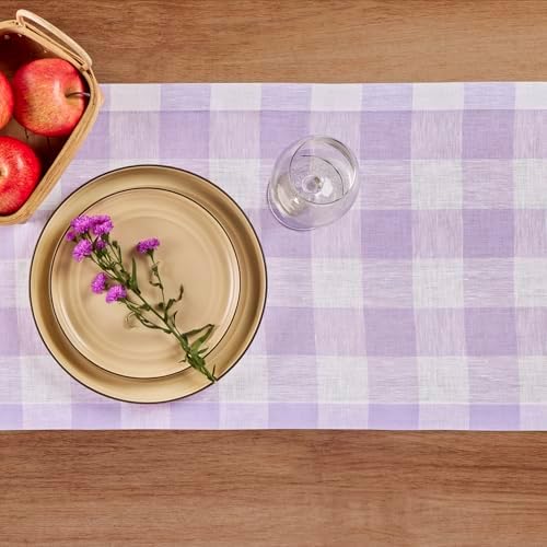 Solino Home 100% Pure Linen Table Runner Lavender, Buffalo Check 14 x 72 in - Image 3