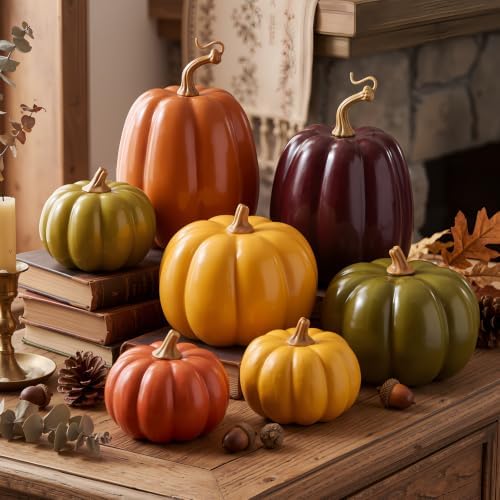 RattanView 7 Pcs Fall Pumpkins Decor, Resin Thanksgiving Table Centerpiece by RattanView