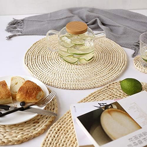 Round Woven Placemat Natural Corn Husk Placemat Handmade Straw Braided Placemat Heat Resistant Non-Slip Table Mat for Kitchen Dining Table (18 Inch), Beige, TRYMPBZCD15 - Image 4