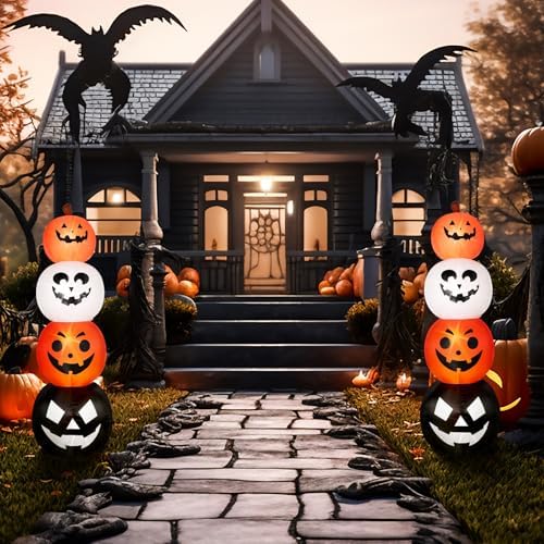 Fourluoo 2 Pcs 4.6 ft Halloween Inflatable Pumpkin Light up Yard Decor - Image 2