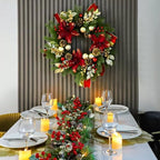 24" Christmas Wreaths for Front Door with Lights & Poinsettia Flowers - Image 6