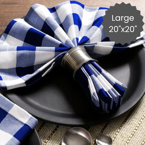 Cotton Clinic Set of 12 Cloth Napkins Gingham Check 100% Cotton 20x20 inches - Soft Durable Washable - Ideal for Events Wedding Christmas Easter - Perfect Everyday Use Table Dinner Napkins Navy Blue - Image 4
