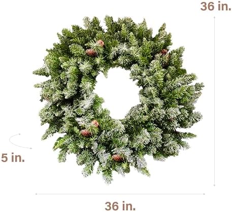 Fraser Hill Farm 36" Frosted Pine Wreath Door Hanging with Pinecones, No Lights, FFWRA036-0SN, Snow - Image 4