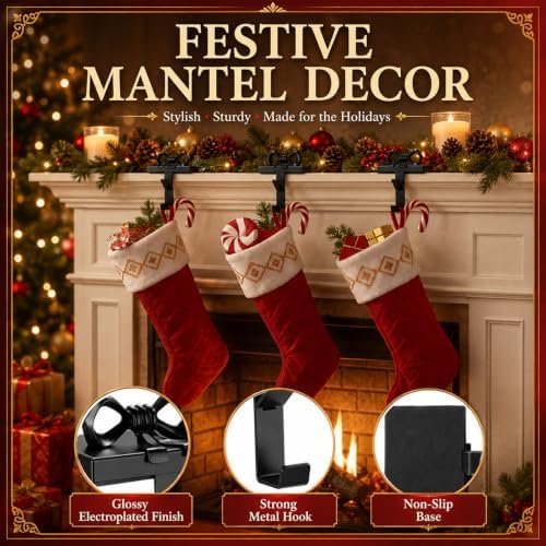 Tudomro 4 Pcs 2 in 1 Christmas Stocking Holders for Mantel with Black Bow - Image 5