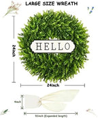 DDHS Large Boxwood Wreath Front Door 24'' Artificial Spring Wreaths for Front Door Farmhouse Wedding Green Year Round Indoor Outdoor for Summer Wreath st Patrick's Day Decoration -(Hello Sign) - Image 2