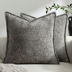 DEZENE Pack of 2 Grey Decorative Throw Pillow Covers 24x24 Cozy Soft Chenille Accent Vintage Square Couch Pillow Covers for Home Decor Bed Sofa Living Room by DEZENE