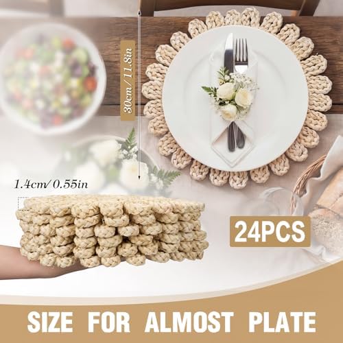 Set of 24 Ruffled Woven Corn Husk Placemats 11.8'' Boho Farmhouse Placemats for Tabletop Decor Elegant Dining Wedding Christmas Thanksgiving Day Holiday Dinner Party Housewarming Gifts Daily - Image 2