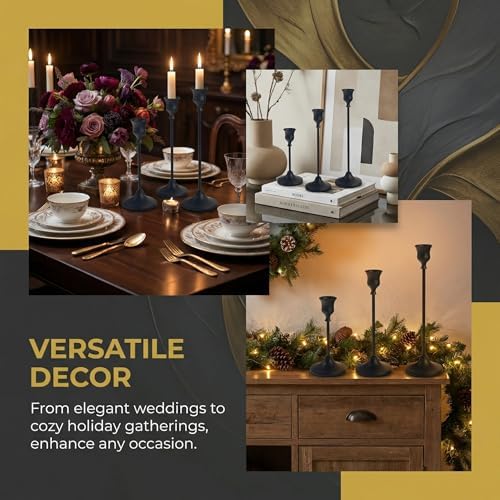 27 pcs Gold Candlestick Holders Set, 3 Sizes Metal Taper Candle Holders Weighted with Anti-Slip Pad, Vintage Finish Candle Sticks for Wedding Centerpieces, Christmas Mantel, Fireplace & Table Decor - Image 6