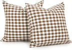 Fall Brown Plaid Gingham Euro Pillow Sham Covers 26x26 Set of 2 for Couch by CARRIE+HOME