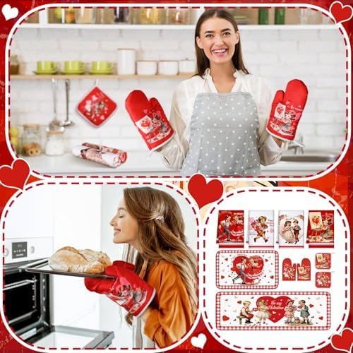 VitalCozy Set of 10 Valentines Kitchen Decor Vintage Kitchen Towels and Rugs Oven Mitts and Pot Holders Absorbent Tea Hand Towels for Accessories Gift - Image 6