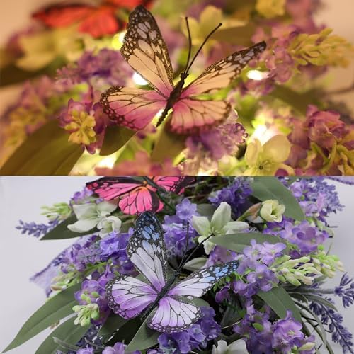 20" Lavender Wreath with LED Lights & Butterflies, Front Door Decor - Image 4