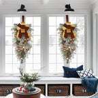 30" Christmas Teardrop Swag for Front Door Artificial Winter Swag Garland with Pine Cones, Berry Clusters, Bronze Ball Ornaments and Ribbons for Thanksgiving Holiday Christmas Decoration - Image 5