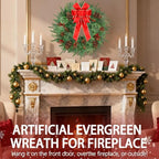 26 Inch Christmas Wreath Decorations,Artificial Wreaths with 50 LED Lights 8 Modes & Timer & Remote Control,144 PVC Tips,Large Red Bow,Pine Cones,Berries for Front Door,Indoor/Outdoor Holiday Decor - Image 5