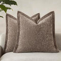 Decorative Chenille Luxury Throw Pillow Covers with Wide Edge, Textured Solid Pillowcases, Soft Velvet Cushion Cover Home Décor for Couch Sofa Living Room,18×18 Inch, Set of 2, Taupe by Unknown