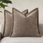 Decorative Chenille Luxury Throw Pillow Covers with Wide Edge, Textured Solid Pillowcases, Soft Velvet Cushion Cover Home Décor for Couch Sofa Living Room,20×20 Inch, Set of 2, Taupe by Unknown