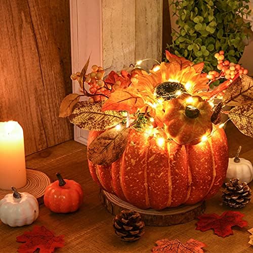 Lvydec Large Pumpkin Fall Table Decoration, Artificial Pumpkin with Maple Leaves Sunflower Berries and LED Lights for Fall Table Centerpieces Thanksgiving Decor - Image 4