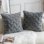 Yaertun Set of 2 Decorative Throw Pillow Covers Thick Plush Wool Throw Pillows Super Soft Luxury Faux Rabbit Fur Velvet Cushion Covers for Couch Sofa Bed Living Room 24x24 Inch Grey - Image 2