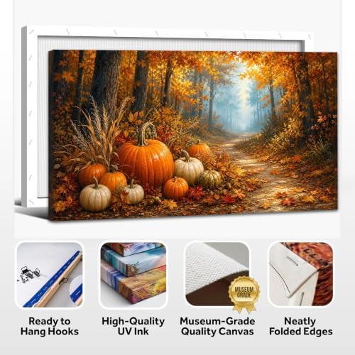 WAXWHELK Fall Canvas Wall Art Pumpkin Harvest Forest Path Painting Pictures Rustic Farmhouse Autumn Thanksgiving Artwork for Living Room Bedroom Home Decor, (16"x32") - Image 6