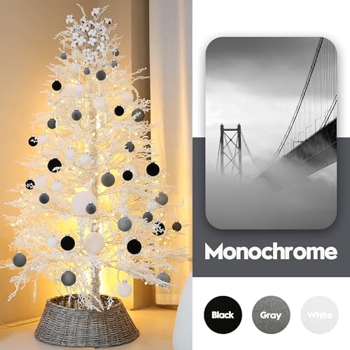 Sea Team 32-Pack Flocked Velvet Christmas Ball Ornaments, White - Image 2