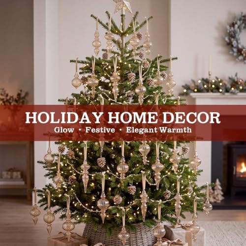 12 Pcs Vintage Glass Finial Christmas Ornaments, Light Brown - Image 4