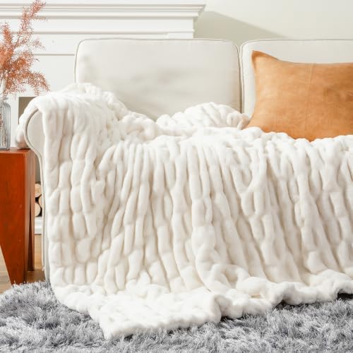 Battilo Soft Faux Fur Throw Blanket for Couch, Double Side, 60"x80", White - Image 2