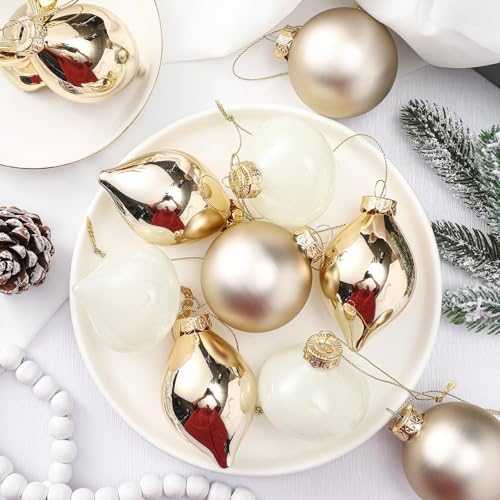 Zomiboo 12 Pcs Gold Glass Christmas Ball Ornaments Set 3.15" - Image 6