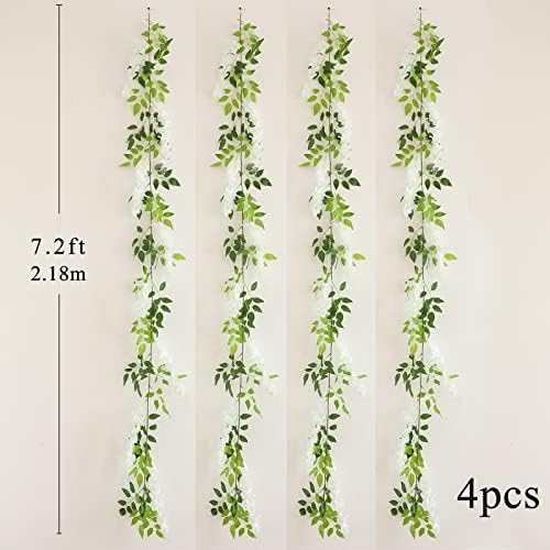 dallisten Wisteria Artificial Flowers Garland, 4Pcs 7.2Ft/Piece Silk Fake Wisteria Vine Kit, Hanging Flower for House Outdoor Garden Ceremony Outside Wedding Arch Floral Decor (4, White) - Image 4