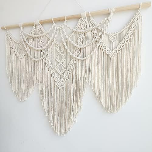 large macrame wall hanging - Boho Tapestry Macrame Wall Decor Art- Chic Bohemian Handmade Woven Tapestry Home Decoration for Bedroom Living Room Apartment Wedding Party - 43"x32" (Beige-fringe) - Image 5
