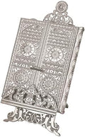 Luxury Metal Quran Box with Stand | Islamic Gift Box for Display | Fancy Bookrest with Kaaba Door Motif Decorated Quran Box | Holy Quran Storage Box with Lectern | Eid, Ramadan Decoration (NICKEL) by HAKAN